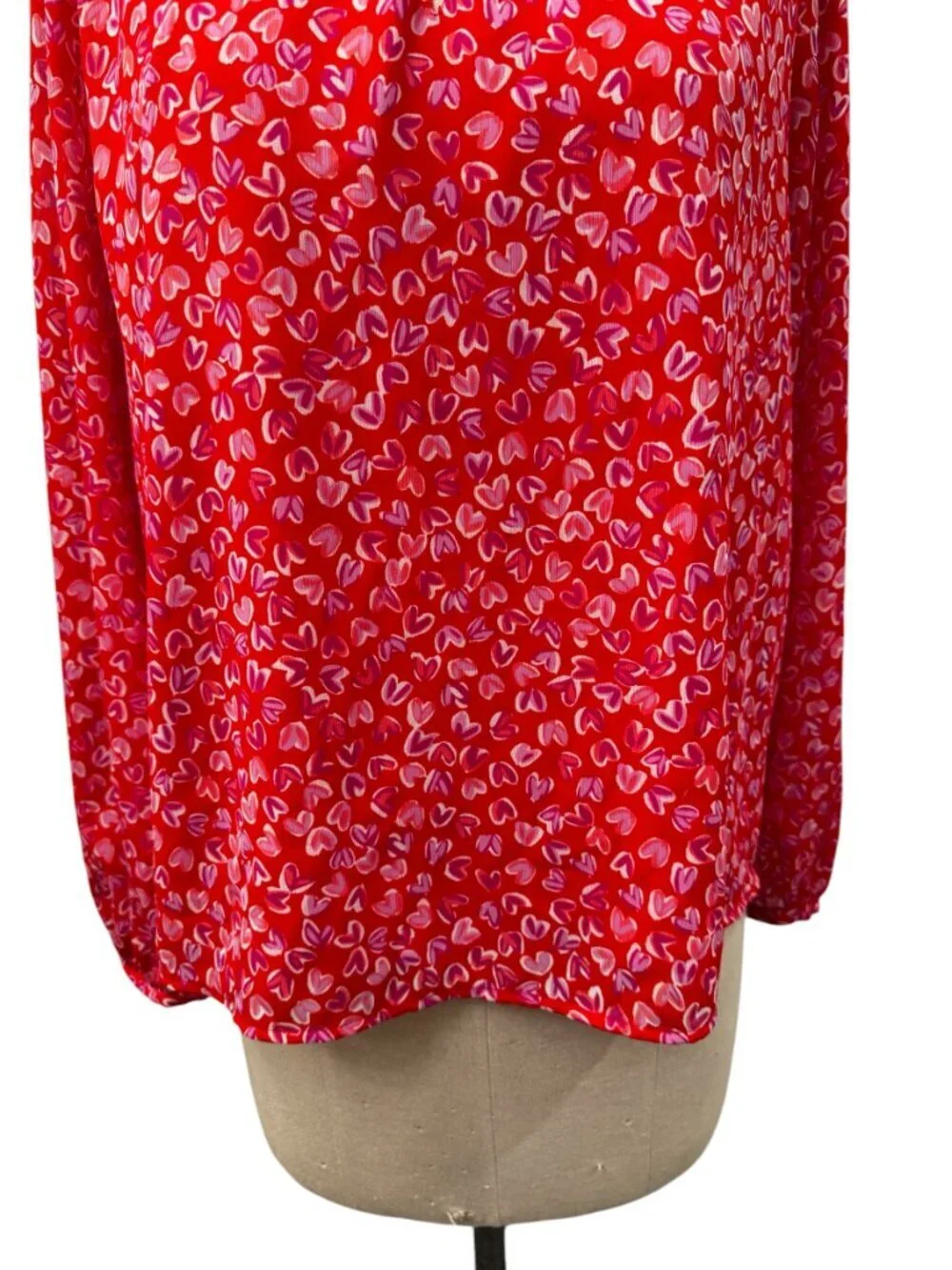 J.Crew Smocked Keyhole Top Bright Cerise Soft Azal XL Hearts Blouse
